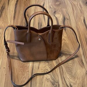 Lauren Conrad Women's Two-Tone Brown Leather Tote Bag with Crossbody Strap